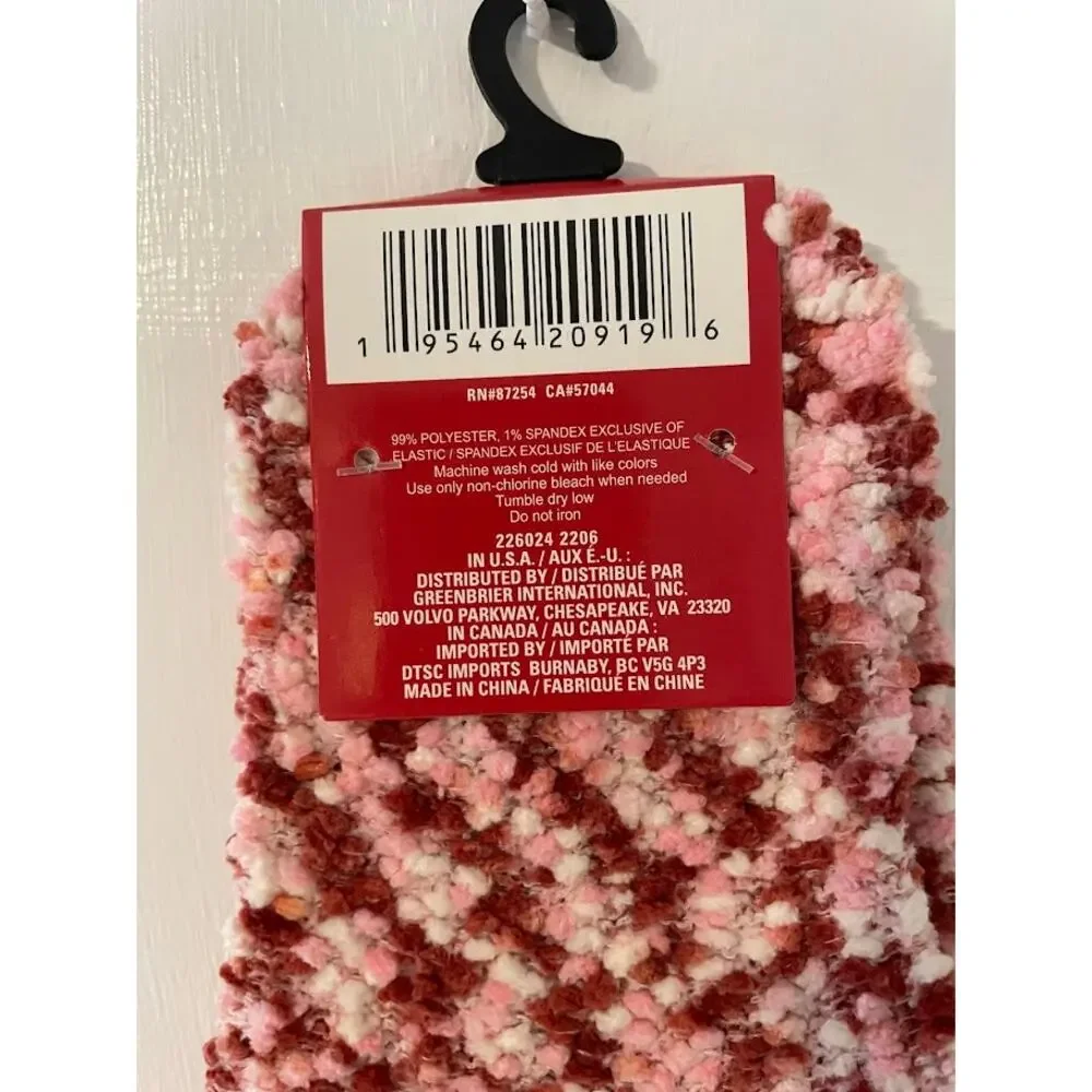 Snugadoo Socks Super Soft Adult Fuzzy Socks Pin Red White Holiday Cozy Winter OS